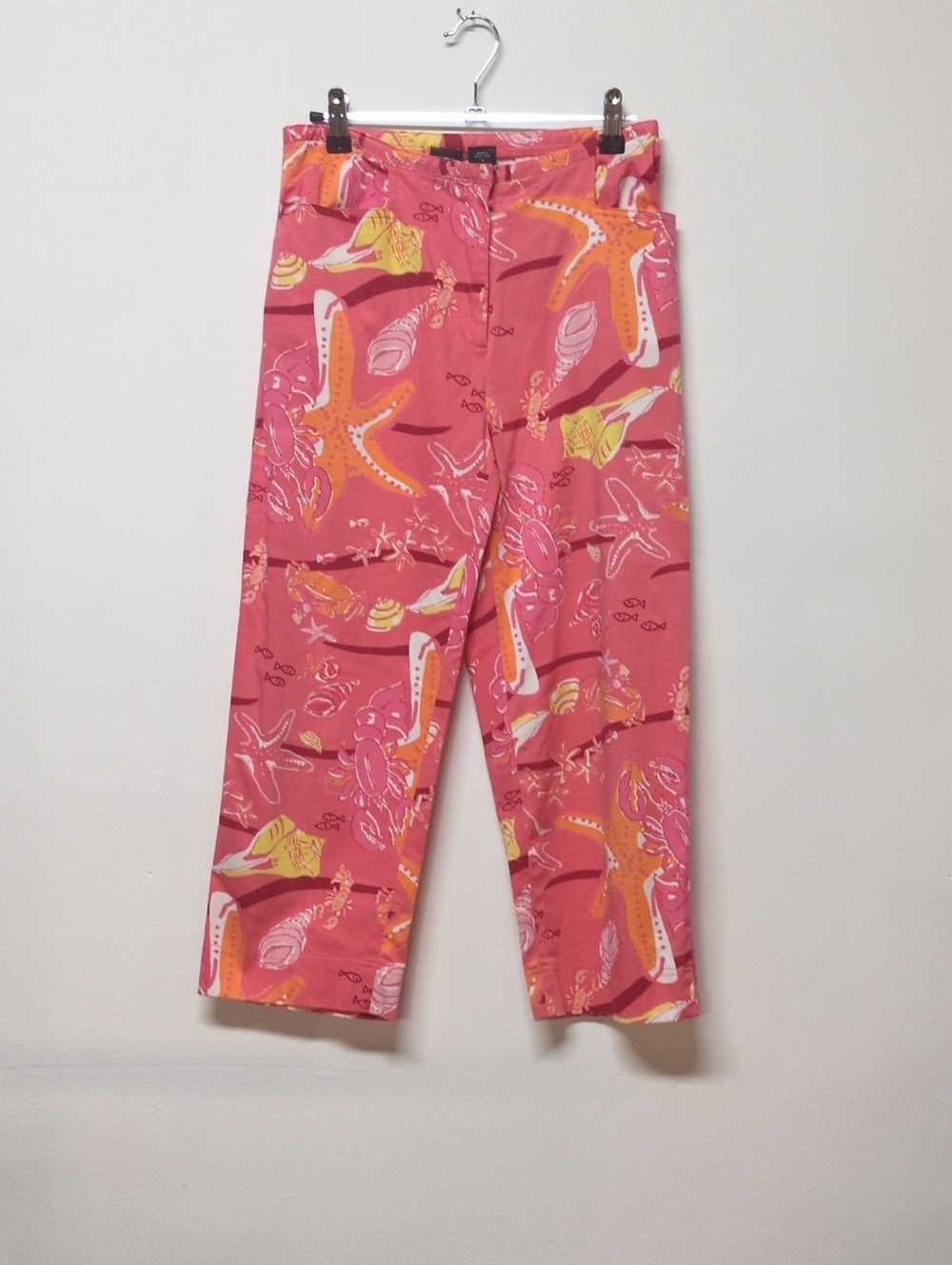 Vintage La Vie Bohème Pink Tropical Sea Animal Print Cropped Pants, Size 6
